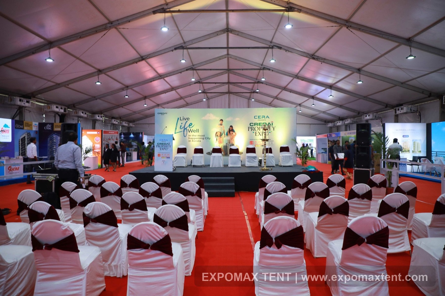 Conference and exhibition event inside a tent venue