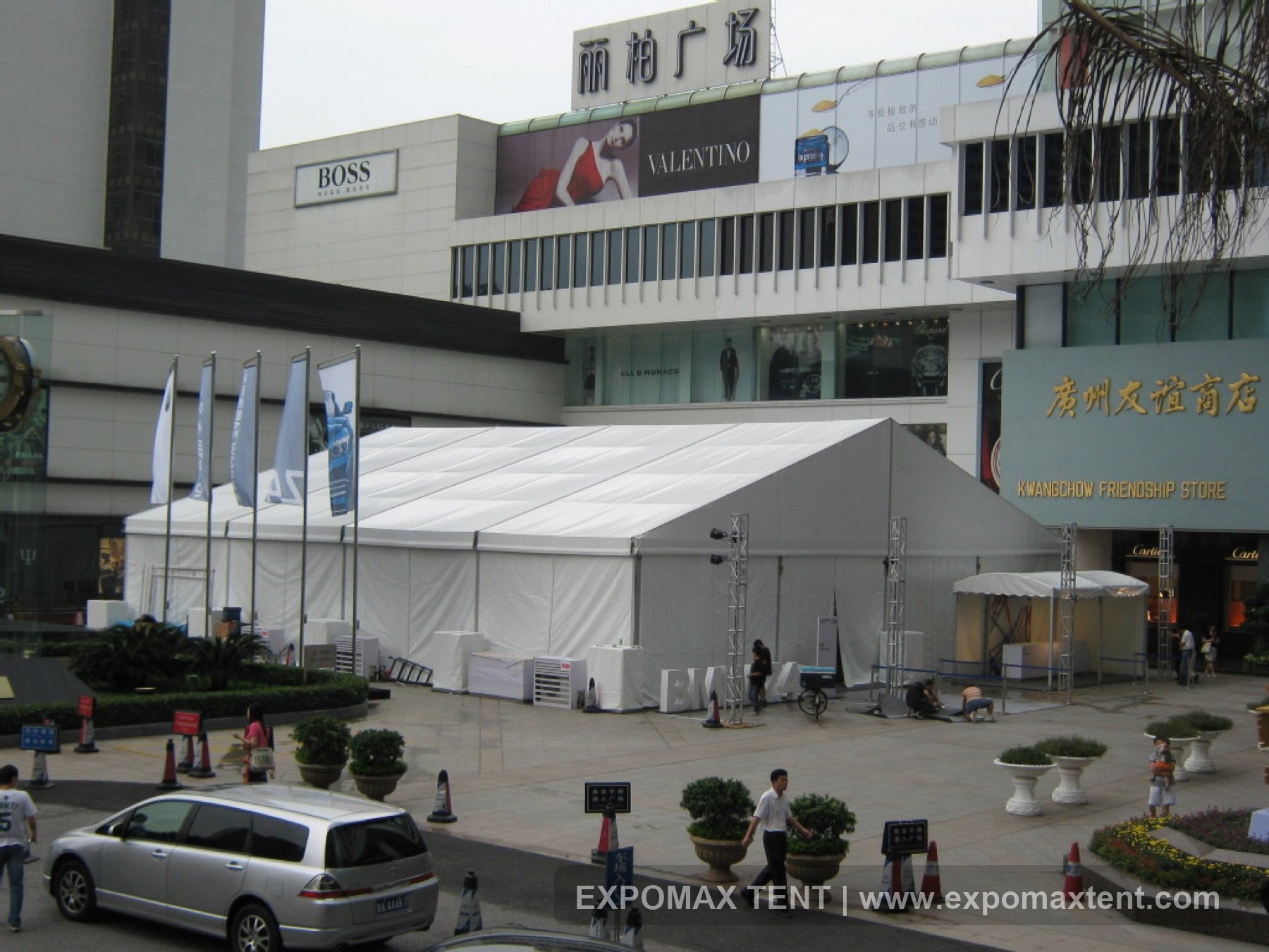Event tent installed in a retail plaza