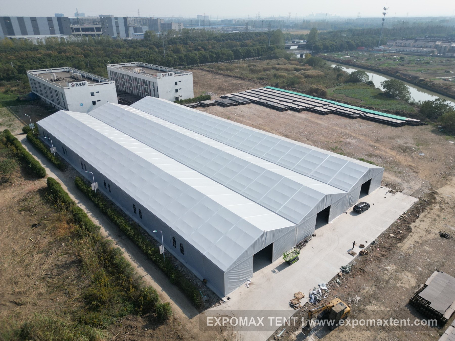 Large aluminum frame warehouse tent project