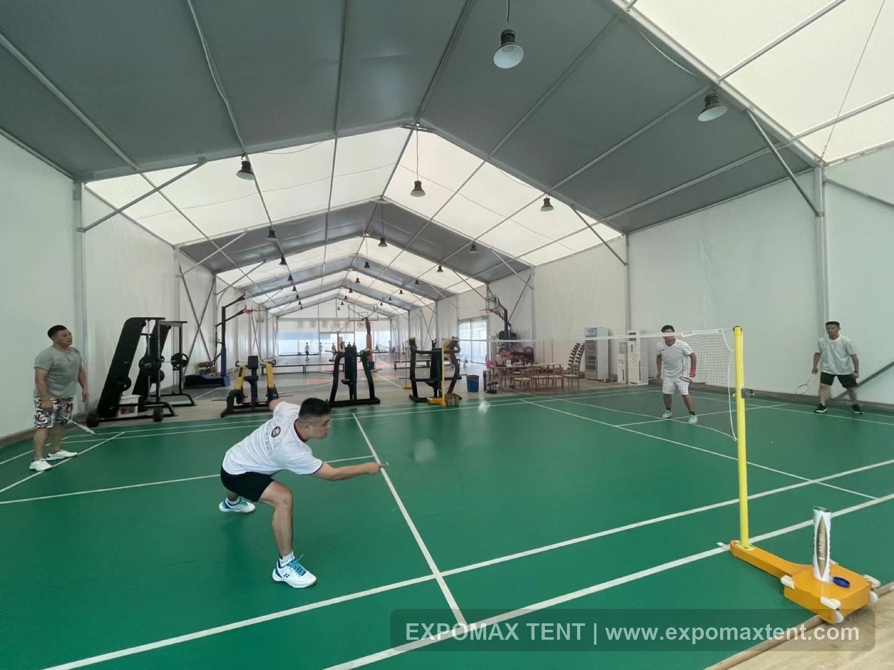 Indoor badminton court inside Changzhou sports tent