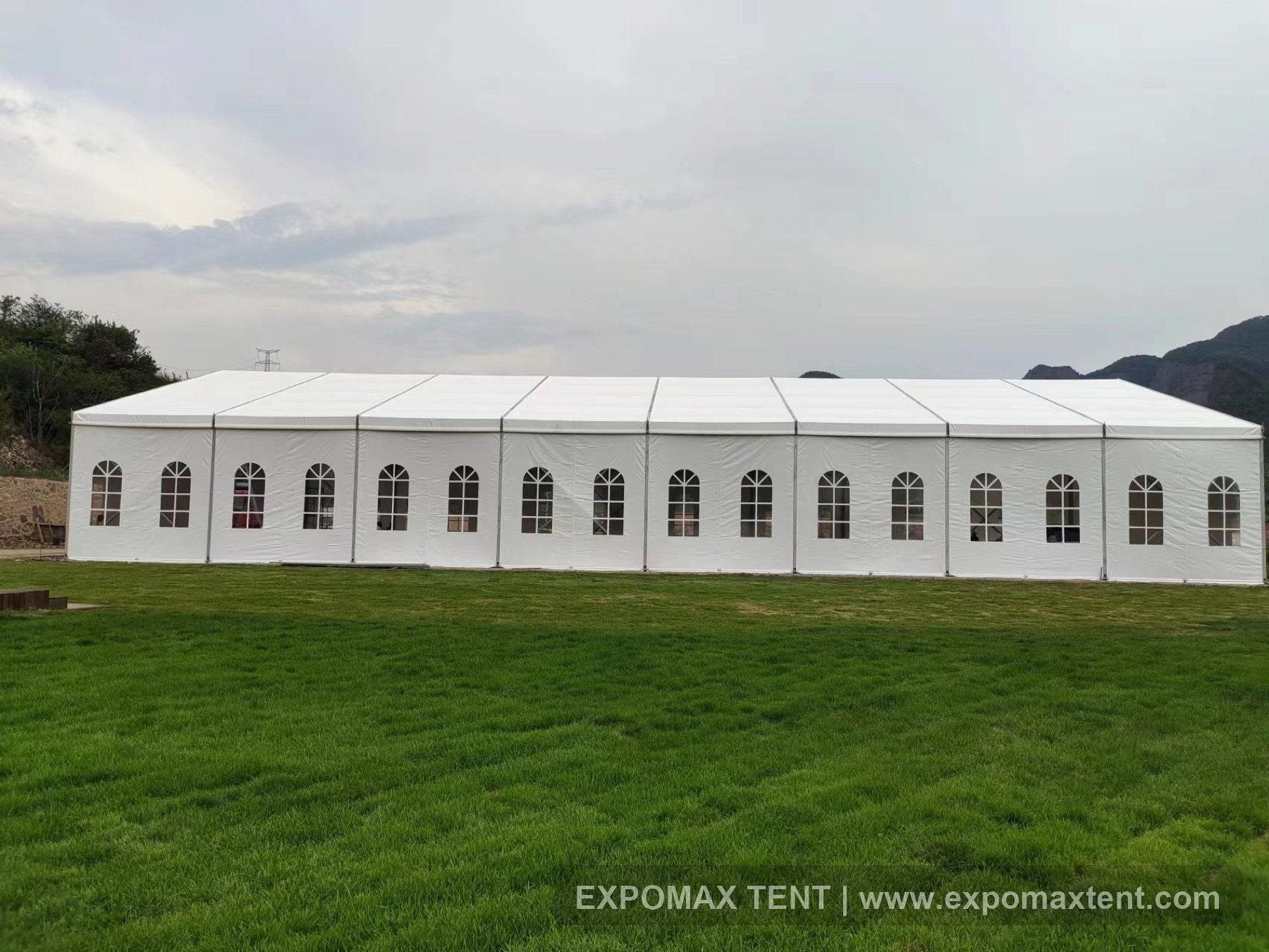 Side exterior view of 20m wedding tent in Chengde