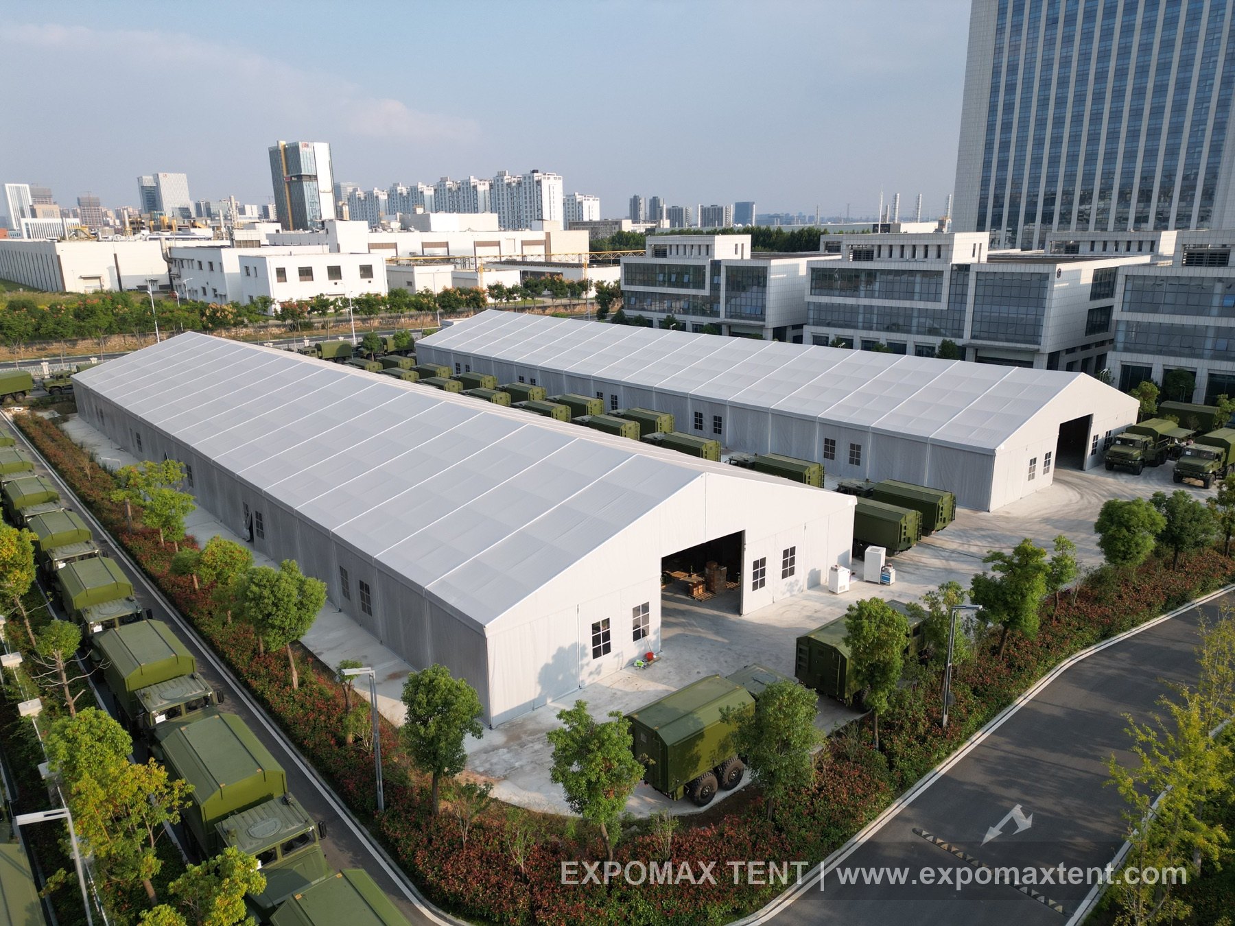 Aerial view of warehouse tents in Hefei