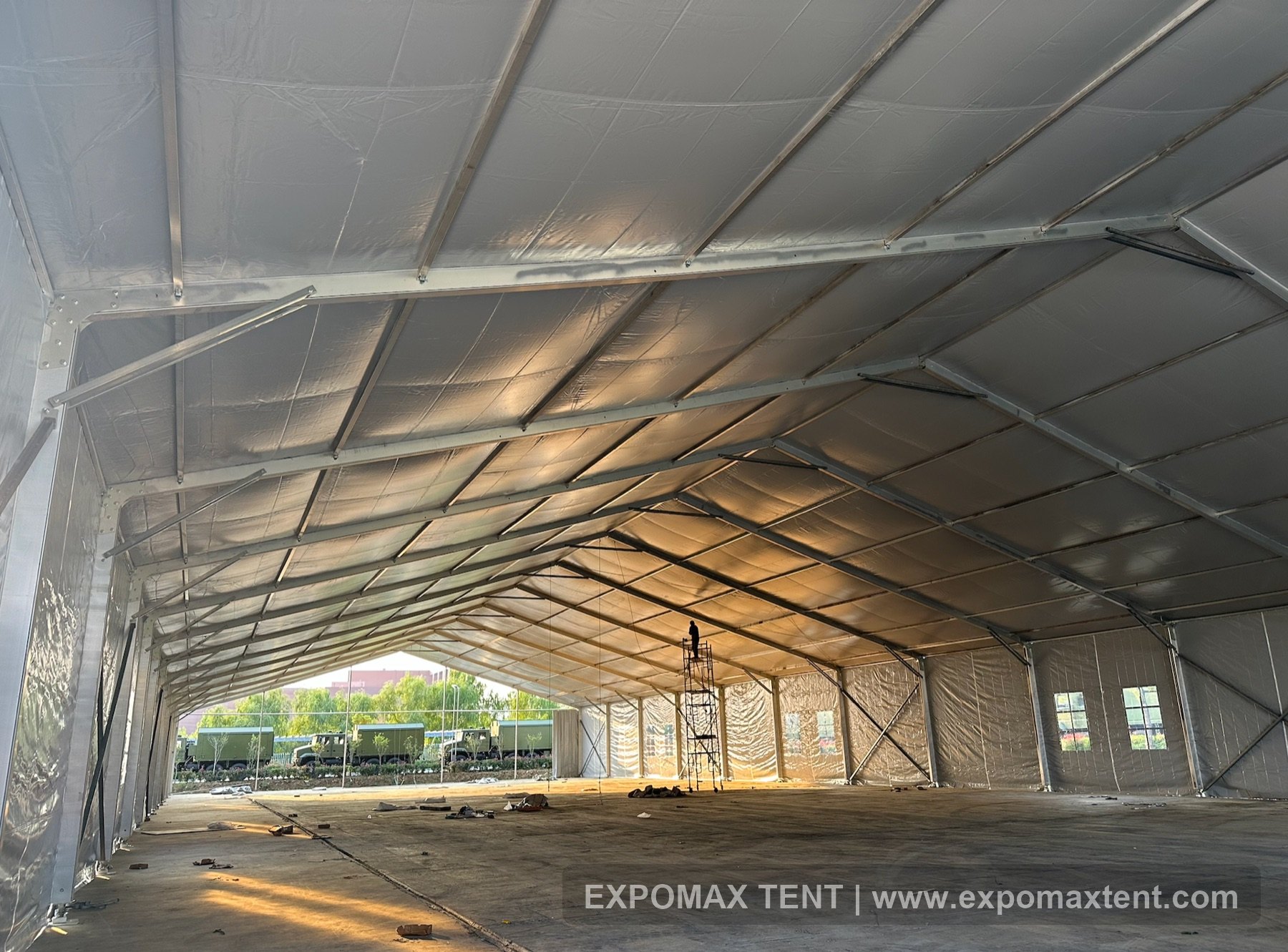 Interior view of aluminum warehouse tent frame