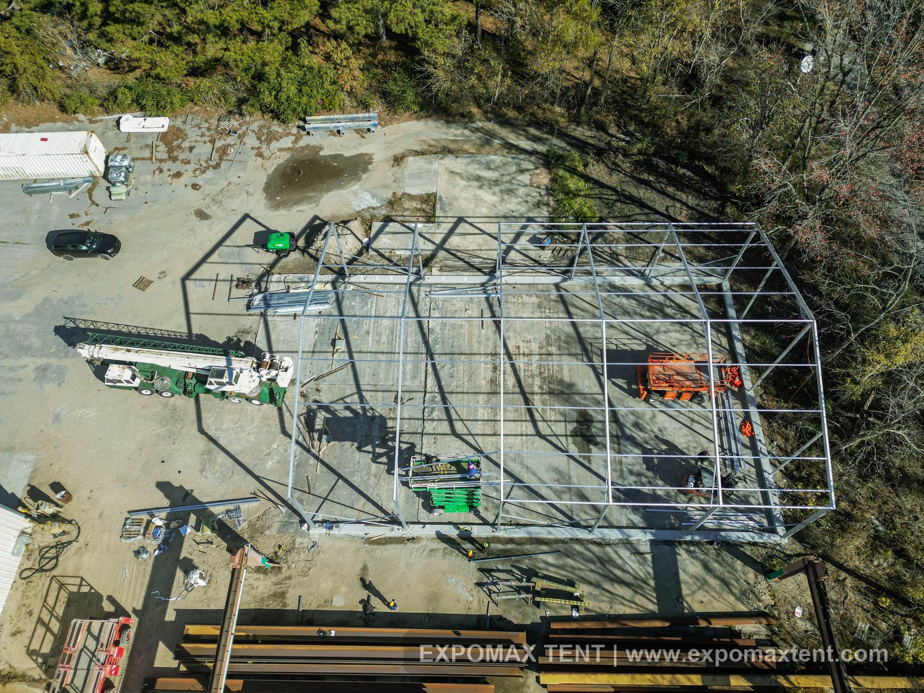 Aerial view of aluminum frame installation for Memphis workshop