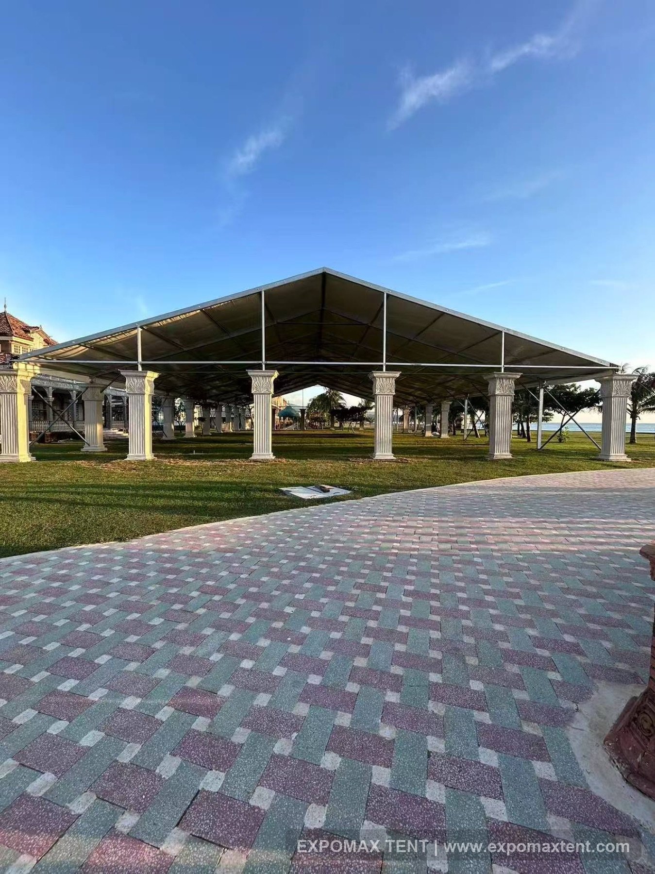 Front view of Philippines resort banquet tent