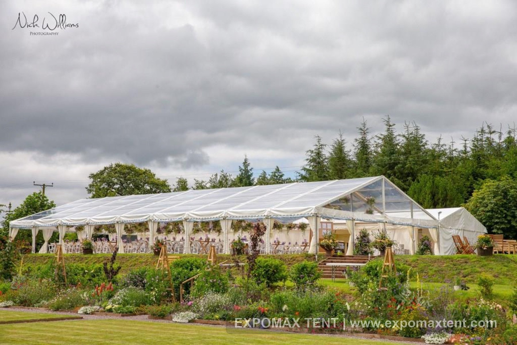 Wedding tent exterior in a garden